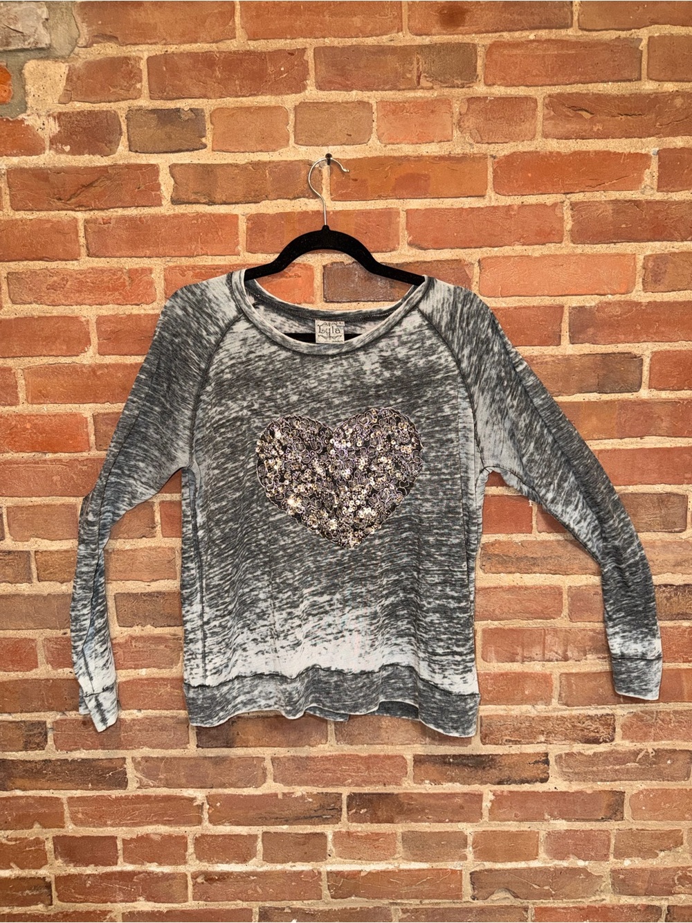 Twelve by Twelve Gray Marbled Sequin Heart Sweatshirt